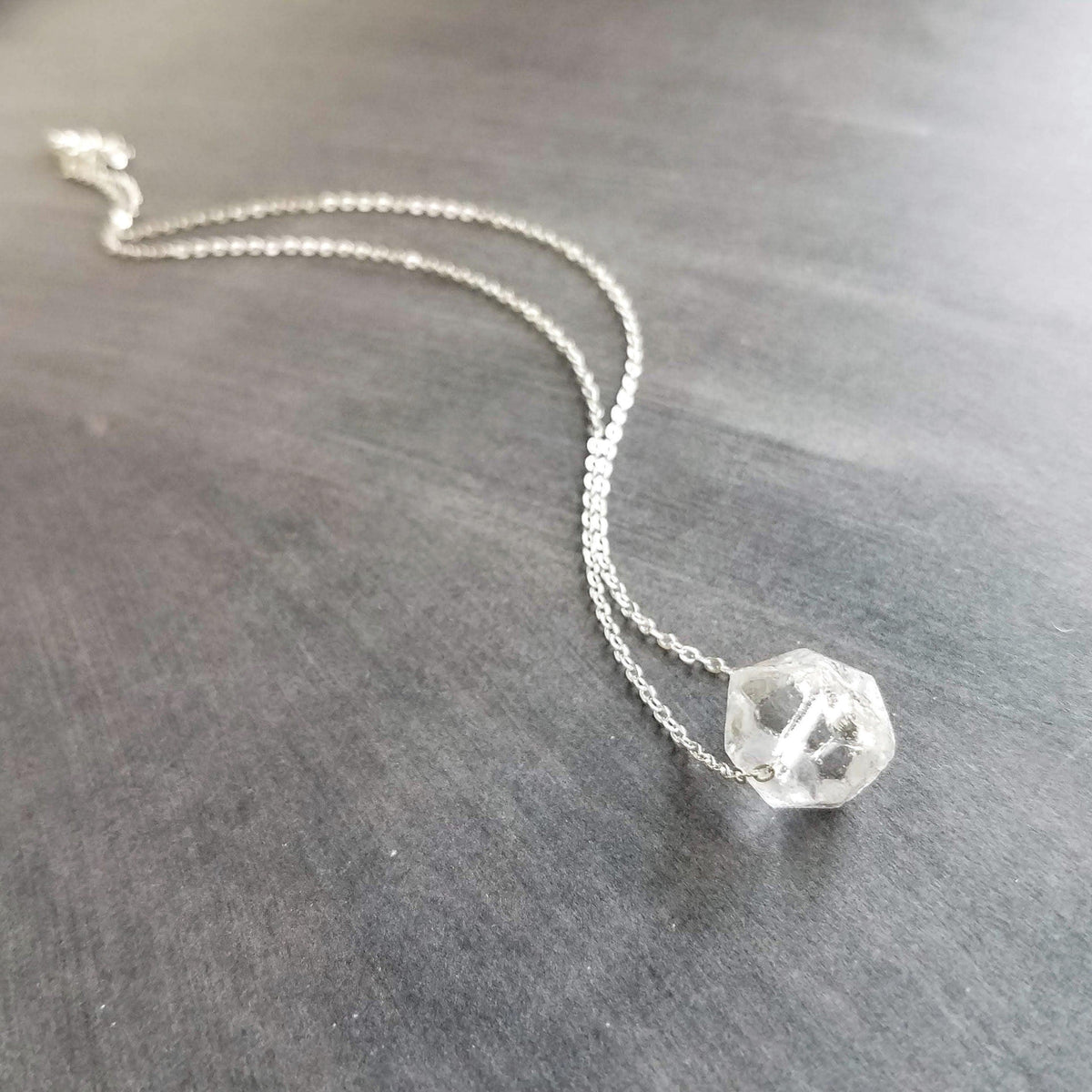 Faux Herkimer Diamond Necklace - ice quartz stone style clear