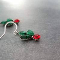 Holly Berry Earrings, silver crystal holly earring, Christmas earring, holly earring, holiday glam, vintage Christmas earring holiday gifts for her