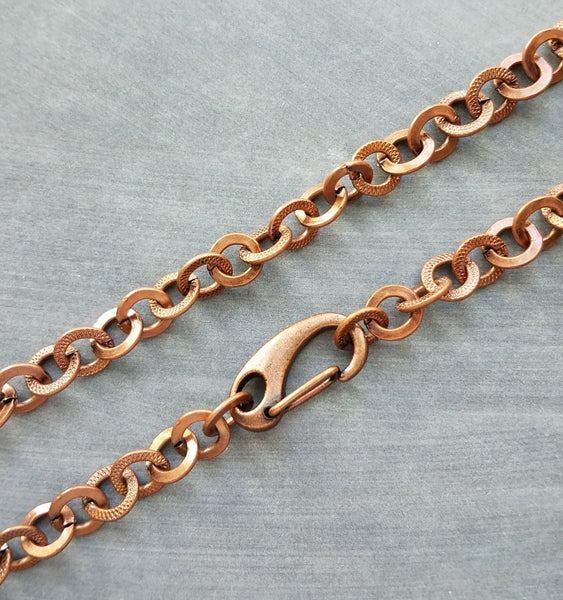 Copper Copper Chain, Chain, Copper-Plated Copper, 5x4mm Curved Oval Link, 18 Inches with Lobster Claw Clasp.