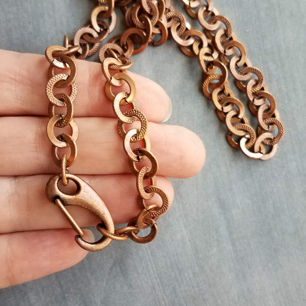 Vintage Copper Chain Necklace heavy 106 gr fold over clasp 15.5 inch