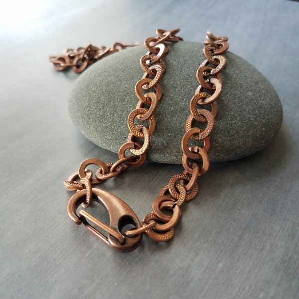 Thick Copper Chain Necklace, big clasp necklace, front clasp chain, antique  copper necklace, chunky copper chain, lobster claw carabiner clip clasp