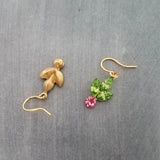 Gold Holiday Earrings, holly berry earring, holly earring, berries Christmas earring, Xmas Christmas glam, holiday crystal earring, peridot green pink