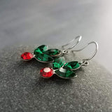 Pendientes Holly Berry, pendiente de acebo de cristal, pendiente de Navidad, pendiente de acebo, glamour navideño, regalos navideños vintage de pendientes de Navidad para ella