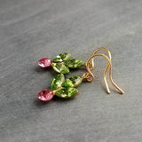 Gold Holiday Earrings, holly berry earring, holly earring, berries Christmas earring, Xmas Christmas glam, holiday crystal earring, peridot green pink