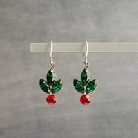 Holly Berry Earrings, silver crystal holly earring, Christmas earring, holly earring, holiday glam, vintage Christmas earring holiday gifts for her