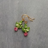 Gold Holiday Earrings, holly berry earring, holly earring, berries Christmas earring, Xmas Christmas glam, holiday crystal earring, peridot green pink