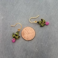 Holiday Earrings, holly berry earring, holly earring, olive green hot pink crystals, Christmas earring, Christmas glam, crystal earring, winter earring, Xmas