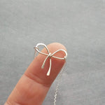 Sterling Silver Bow Necklace, silver ribbon necklace, wire bow necklace, bow pendant, sterling silver chain, delicate necklace, dainty charm