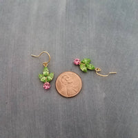 Gold Holiday Earrings, holly berry earring, holly earring, berries Christmas earring, Xmas Christmas glam, holiday crystal earring, peridot green pink