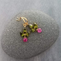 Holiday Earrings, holly berry earring, holly earring, olive green hot pink crystals, Christmas earring, Christmas glam, crystal earring, winter earring, Xmas