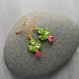 Gold Holiday Earrings, holly berry earring, holly earring, berries Christmas earring, Xmas Christmas glam, holiday crystal earring, peridot green pink