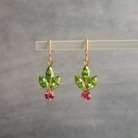 Gold Holiday Earrings, holly berry earring, holly earring, berries Christmas earring, Xmas Christmas glam, holiday crystal earring, peridot green pink