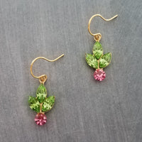 Gold Holiday Earrings, holly berry earring, holly earring, berries Christmas earring, Xmas Christmas glam, holiday crystal earring, peridot green pink