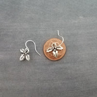 Silver Holly Berry Earrings, small dangle earring, silver earring, Christmas earring, Xmas earring, antique silver, holly leaves, berries