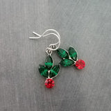 Pendientes Holly Berry, pendiente de acebo de cristal, pendiente de Navidad, pendiente de acebo, glamour navideño, regalos navideños vintage de pendientes de Navidad para ella