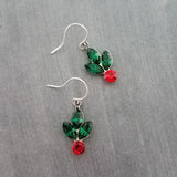 Pendientes Holly Berry, pendiente de acebo de cristal, pendiente de Navidad, pendiente de acebo, glamour navideño, regalos navideños vintage de pendientes de Navidad para ella