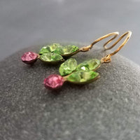 Gold Holiday Earrings, holly berry earring, holly earring, berries Christmas earring, Xmas Christmas glam, holiday crystal earring, peridot green pink