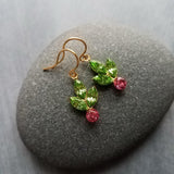 Gold Holiday Earrings, holly berry earring, holly earring, berries Christmas earring, Xmas Christmas glam, holiday crystal earring, peridot green pink