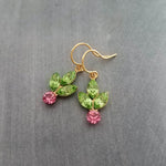 Gold Holiday Earrings, holly berry earring, holly earring, berries Christmas earring, Xmas Christmas glam, holiday crystal earring, peridot green pink