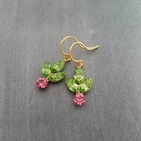 Gold Holiday Earrings, holly berry earring, holly earring, berries Christmas earring, Xmas Christmas glam, holiday crystal earring, peridot green pink