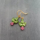 Holiday Earrings, holly berry earring, holly earring, olive green hot pink crystals, Christmas earring, Christmas glam, crystal earring, winter earring, Xmas