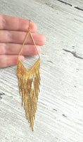 Gold Fringe Earrings, chain fringe earring, extra long gold earring, v shape earring, chain earring, chandelier earring, evening wear, sexy - Constant Baubling