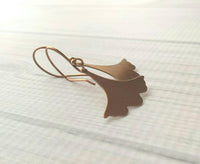 Copper Leaf Earrings, Asian earring, ginkgo leaves, ginkgo leaf earring, antique copper earring, ruffled edge, modern leaf, Zen Boho nature - Constant Baubling