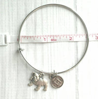 English Bulldog Bracelet - adjustable silver bangle double loop pet dog charm - personalized letter - flat face puppy British mascot snort - Constant Baubling