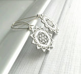 Silver Medallion Earrings, mandala earring, doily earring, lace earring, lacy earring, filigree earring, floral medallion, Boho earring - Constant Baubling