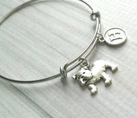 English Bulldog Bracelet - adjustable silver bangle double loop pet dog charm - personalized letter - flat face puppy British mascot snort - Constant Baubling