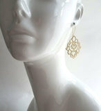 Gold Lace Earrings, gold hamsa earring, Arabesque earring, gold filigree earring, cut out earrings, large fancy gold earrings, Moroccan Boho - Constant Baubling
