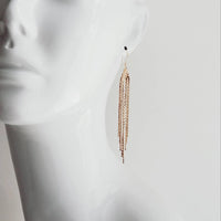 Chain Fringe Earrings, 14K gold fill hooks, long gold chain earring, flexible strands, gold tassel earring, flowing sexy earring v cut shape - Constant Baubling