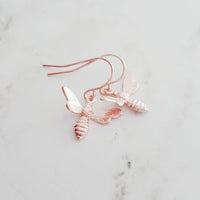 Rose Gold Bee Earring, pink bee earring, honeybee earring, insect earring, rose gold earring, little bumblebee earring, honey bee jewelry - Constant Baubling