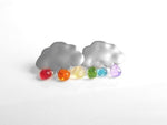 Silver Cloud Earrings, rainbow drops, colorful glass teardrops, 925 sterling silver posts, rainbow cloud earring, rain storm stud, matte - Constant Baubling