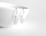 Small Leaf Earring - very tiny filigree outline style cut out design - simple minimalist little silver ear hooks - autumn tree fall jewelry - Constant Baubling