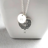 Hot Air Balloon Necklace - personalized letter charm, silver balloon necklace, Balloonfest, hot air balloon pendant, hot air balloon charm - Constant Baubling