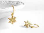 Little Snowflake Earrings - gold plated small flakes with intricate detail on simple gold ear hooks - Cold Winter Weather Christmas holiday - Constant Baubling