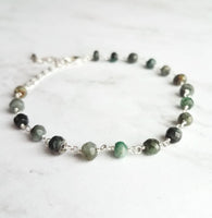 Emerald Stone Bracelet, green stone bracelet, gemstone bracelet, emerald bracelet, beaded silver chain, tiny stone bracelet, May birthstone - Constant Baubling