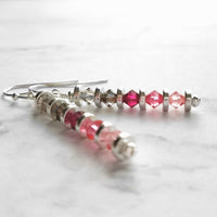 Pink Crystal Earrings, pink ombre earrings, long thin earrings, silver pink earrings, multicolor hot pink watermelon pale grey, delicate - Constant Baubling