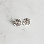 Silver Drusy Earrings, gunmetal earring, gunmetal stud, round stud earring, stainless steel studs, hypoallergenic earring grey stone earring - Constant Baubling