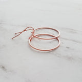 Rose Gold Circle Earrings, rose gold hoop, thin rose gold circle, thin rose gold hoop, thin circle earring, simple circle earring, 14K hook - Constant Baubling