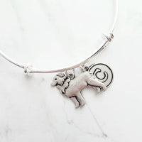 Border Collie Bracelet, adjustable silver bangle, dog charm bracelet, personalized gift, letter charm, herder dog jewelry, silver dog charm - Constant Baubling