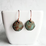 Copper Disk Earrings, copper earrings, rustic earring, wavy disk earring, patina earring, blue green earring, verdigris patina, round disk - Constant Baubling