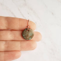 Copper Disk Earrings, copper earrings, rustic earring, wavy disk earring, patina earring, blue green earring, verdigris patina, round disk - Constant Baubling