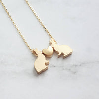 Rabbit Necklace, gold rabbit necklace, gold bunny necklace, bunnies heart necklace, small bunny heart necklace love necklace I love you gift - Constant Baubling