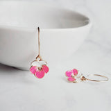 Little Flower Earrings, 14k gold fill hook, pansy earring, pink white earring, pink flower earring, enamel flower, small flower earring - Constant Baubling