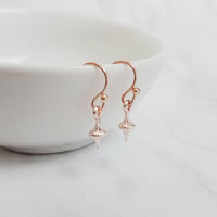 Small Rose Gold Earrings - tiny little top shape dangles on simple ball tip ear wire hooks - delicate minimalist wear - perfect for everyday - Constant Baubling