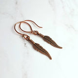 Thin Feather Earrings - long antique silver oxidized finish charm, narrow tribal feather, simple silver feather, plain feather earring - Constant Baubling