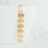 Gold Circle Earrings, connected circle earring, gold disk earring, gold sequin earring, small gold circle earring, gold tag earring, long - Constant Baubling