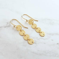 Gold Disk Earrings, gold sequin earring, gold disc earring, connected disks earring, round tag earring, gold circle earring, 4 disk earring - Constant Baubling